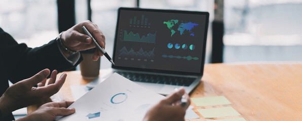 Business analysis, strategy and planning concept. Businessman, finance analyst working on digital tablet, business data and economic, economic growth, financial graph chart, stock market report