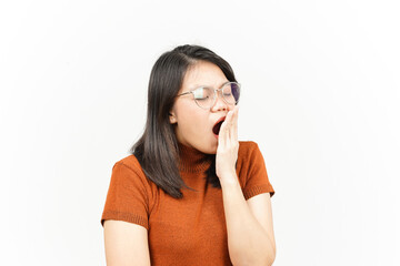 Fototapeta premium Yawning Gesture Of Beautiful Asian Woman Isolated On White Background