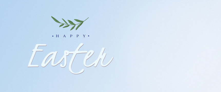 Happy easter banner with text, drawn branch.