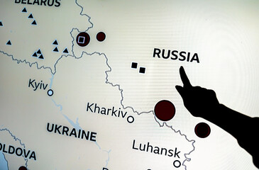 Russia and Ukraine on geopolitics map