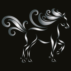 logo galloping horse silver fluffy graceful ornate mane jumping playfully knocking hoof year of the fiery horse