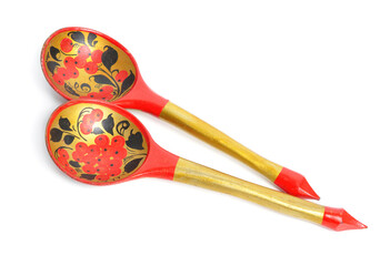 Khokhloma Wooden spoons. Isolated on white background