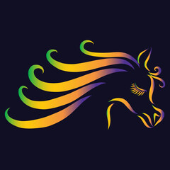 horse head orange and yellow green color wavy mane logo symbol