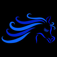 horse head blue color wavy mane logo symbol