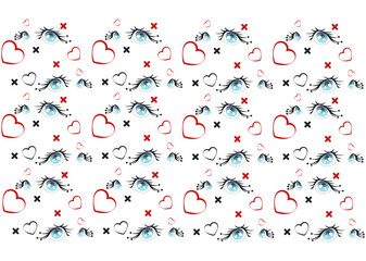 Lolita gothic seamless pattern with eyes and hearts