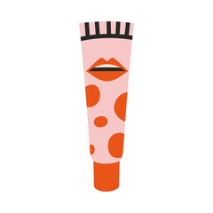 Lip balm,  lipstick, or scrub in a tube, cartoon style.
