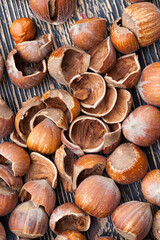 split hazelnuts on the table
