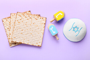 Composition with symbols of Judaism on color background