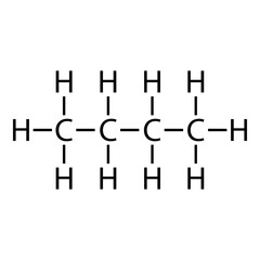 Obraz premium Butane, organic chemical compound, molecule. Stick model and infographic.