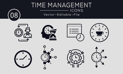 Set of Time Management concept icons design. Contains such icons goal, productivity, process, performance and more, can be used for web and apps.