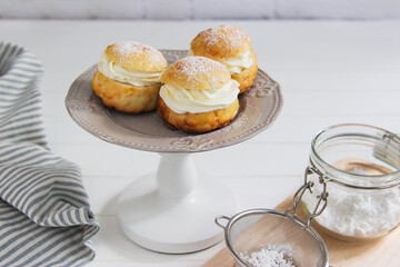 Fastelavn buns sweet powder traditional nordic food.