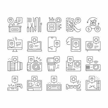 Electronic Repair Collection Icons Set Vector .