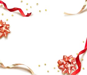 アンティークでオシャレで豪華なプラチナゴールドと赤いリボンのフレームイラスト素材
