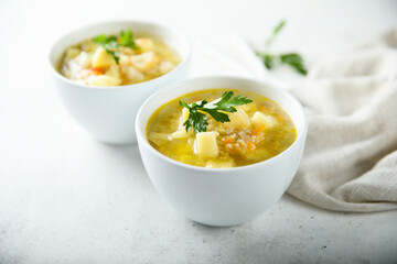 Homemade vegetable soup with millet