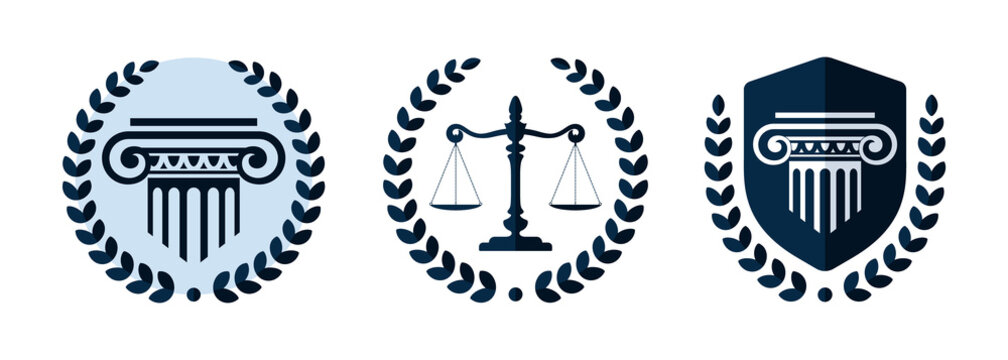 Law firm vector logo set. Law office logotypes with a pillars and scale of justice. Symbols of legal centers or law advocates.