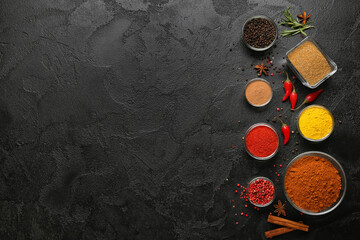 Obraz na płótnie Canvas Composition with aromatic spices on dark background