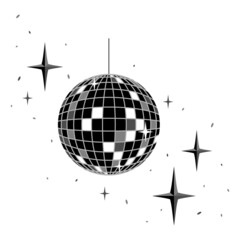 Mirror ball for disco, dance club, party. Rotating black and white disco ball. Vector illustration - eps10.