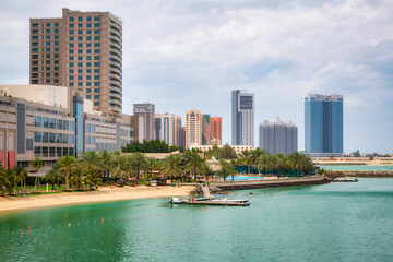 Cityscape od Abu Dhabi at cloudy day, UAE