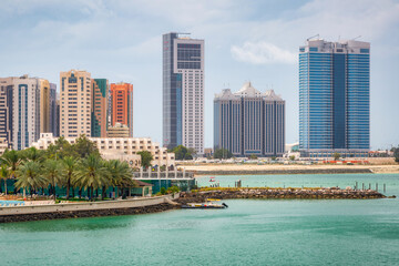 Fototapeta na wymiar Cityscape od Abu Dhabi at cloudy day, UAE