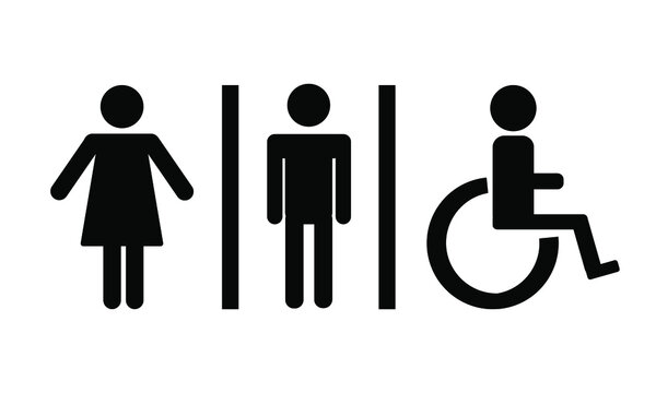 Vector image of signs for toilets. Men's, women's toilet. Toilet for people with disabilities