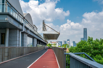 Bridges and street scenery along the Huangpu River in Shanghai