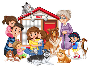 Obraz na płótnie Canvas Family members with their pet