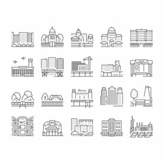 City Construction And Landscape Icons Set Vector .