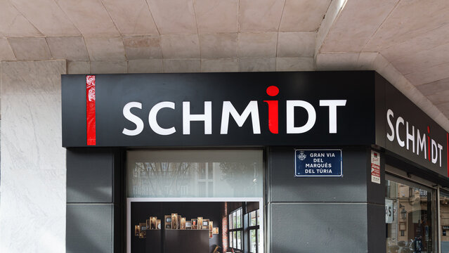 VALENCIA, SPAIN - FEBRUARY 15, 2022: Schmidt is a european company specializing in design of modern kitchen and home interiors
