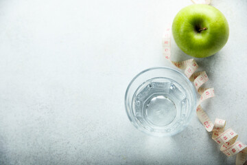 Clean fresh water with green apple