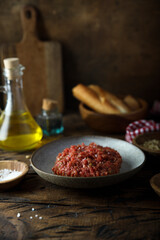Traditional beef steak tartare with capers