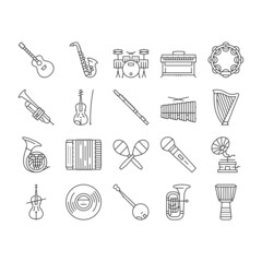 Music Instruments Performance Icons Set Vector .