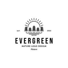 line art pine tree minimalist logo vector illustration design, evergreen logo design