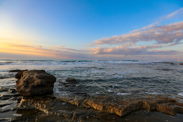 Tel Aviv coastline and skyline as seen from The Mediterranean sea. High quality photo