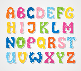 Cute textured sticker alphabet, vector illustration