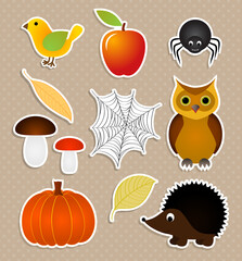 Naklejka premium Autumn nature stickers set, vector