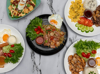 American Breakfast, Caesar Salads, and Mixed Dishes