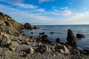 Fototapeta na wymiar Veselovskaya Bay is the Crimean Riviera near Sudak. Crimea. Russia 2021