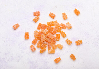 Tasty jelly bears on light background