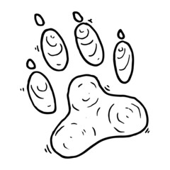 Dog paw sketch drawing. Vector illustration of an animal paw.