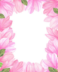 Naklejka premium Magnolia flower arrangement clipart, floral composition, bouquet with leaves and flowers simple watercolor illustration for greeting card, poster, trendy modern decor ideas