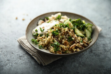 Healthy quinoa bowl with chicken