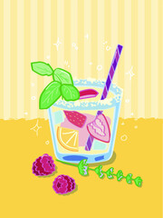 Lemonade in glass with mint and fruit, vector illustration