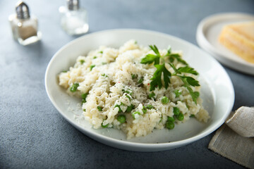 Traditional Italian risotto with green pea