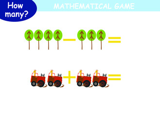 mathematical examples of addition and subtraction with colored cars