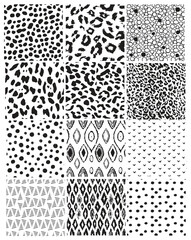 Seamless patterns set. animal skin and ethnic dotted designs. © Aya