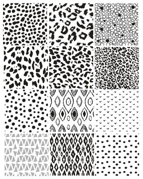 Seamless patterns set. animal skin and ethnic dotted designs.