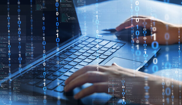 Programming code technology. Software apps developer and IT revolution.Digital software development.Programmers and cyber security technology concept. 