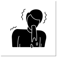 Vomiting glyph icon. Man throwing up. Heat stroke, brain damage, food poisoning and serious medical condition signs and symptoms. Filled flat sign. Isolated silhouette vector illustration