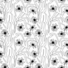 Seamless pattern linear with flowers