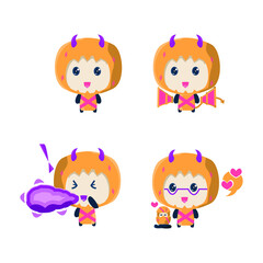 Naklejka premium Set of cute dragon design in flat design